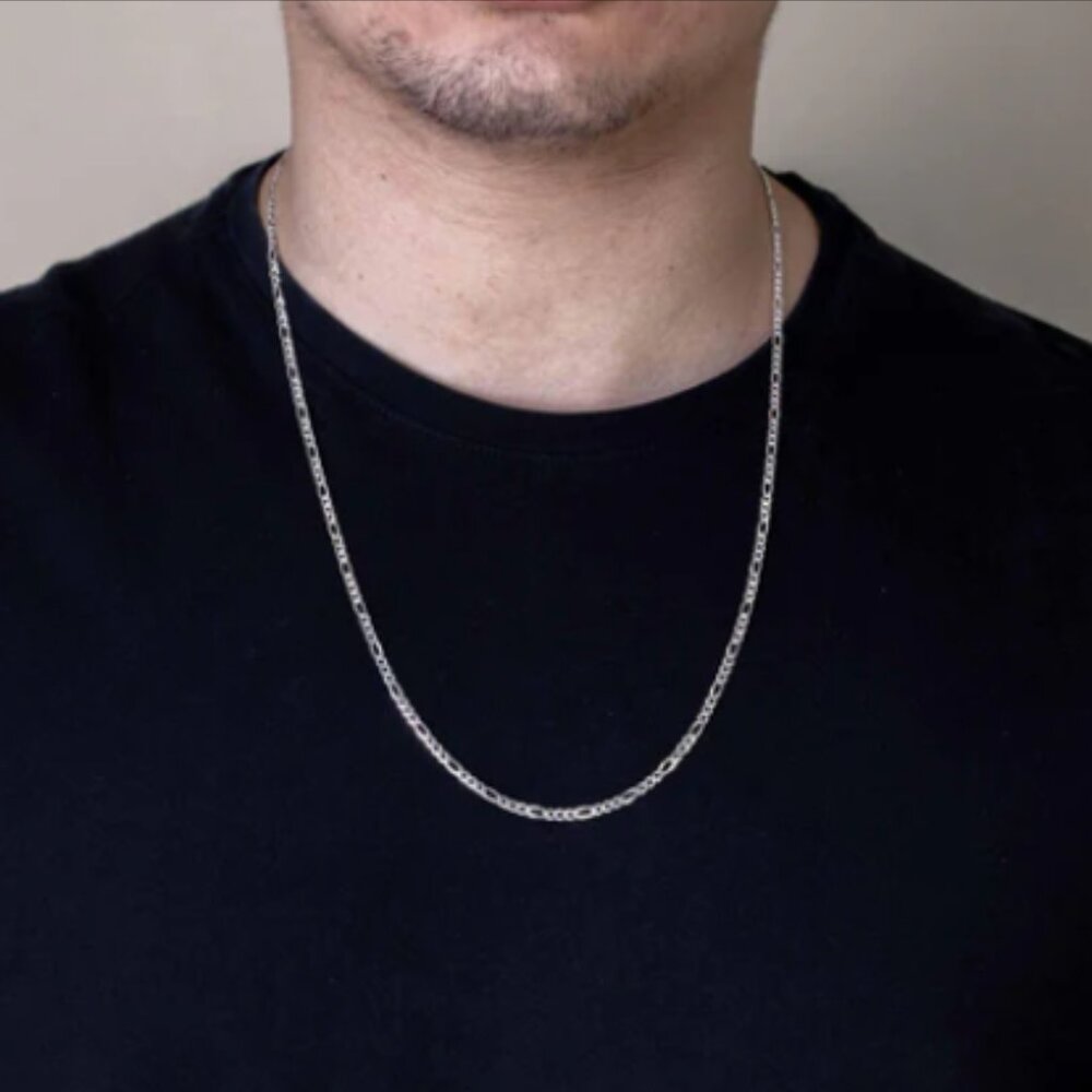 Sterling Silver 925 High Polished Figaro Chain 2.9 mm 22 inches